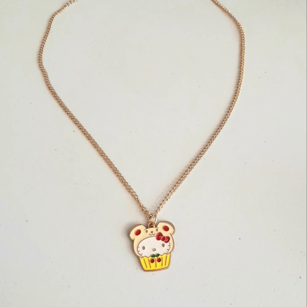 Enamel Kitty with Teddy Bear Cap Charm Necklace